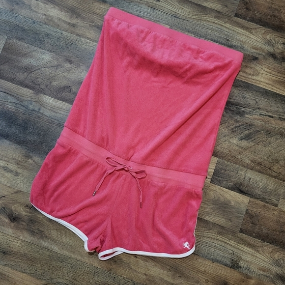 Vintage Express Pink Terry Cloth White Trim Y2K Strapless Romper Size Large - Picture 2 of 10